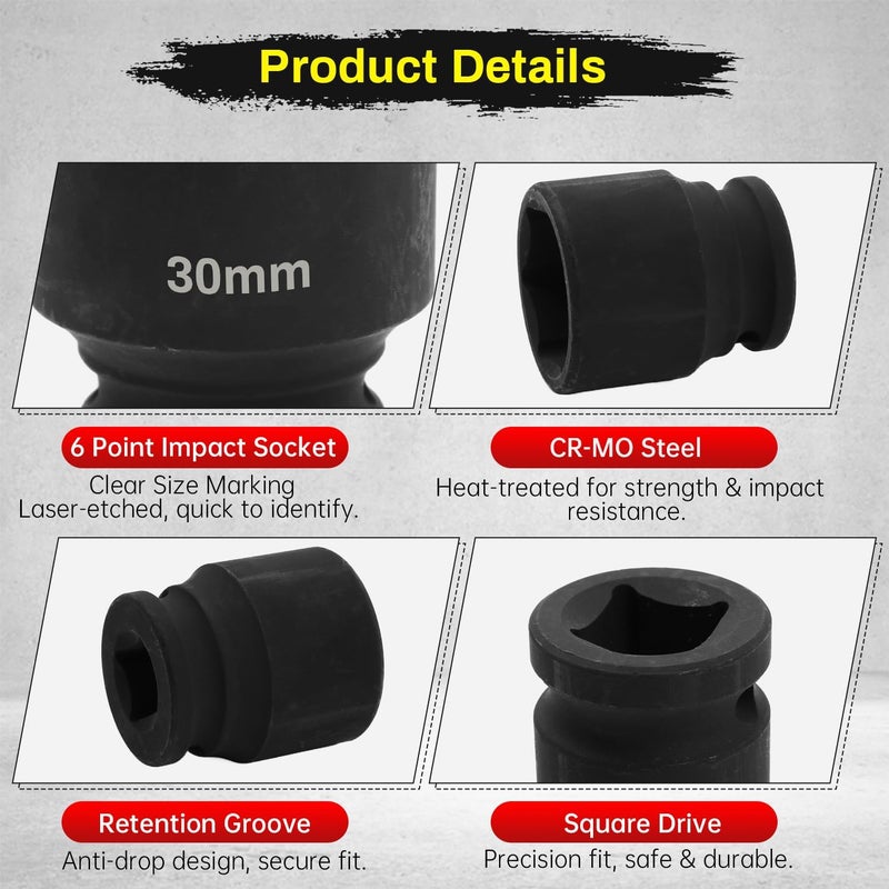 SUNKOO 1/2 Inch Drive 30mm Deep Impact Socket, CR-MO 6 Point Heavy Duty Metric Axle Nut Socket for Easy Removal of Axle and Wheel Hub Nuts - Image 3
